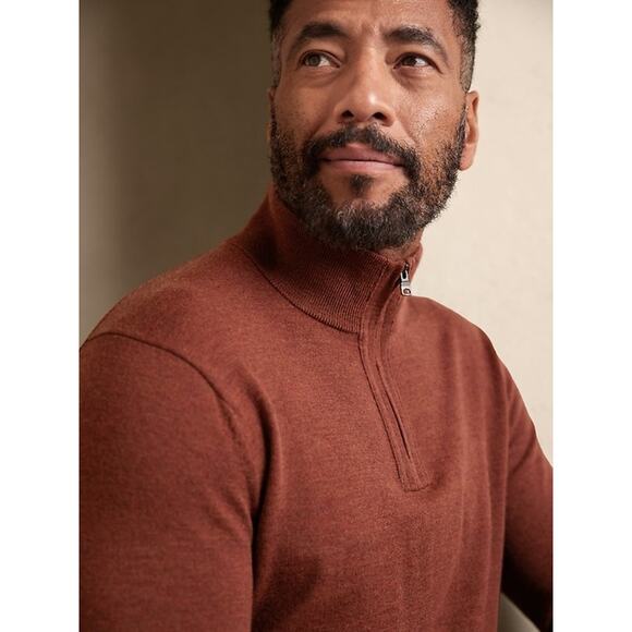 Banana Republic Men's Italian Merino Wool Half Zip Sweater Rust Red Orange Large - Picture 1 of 9